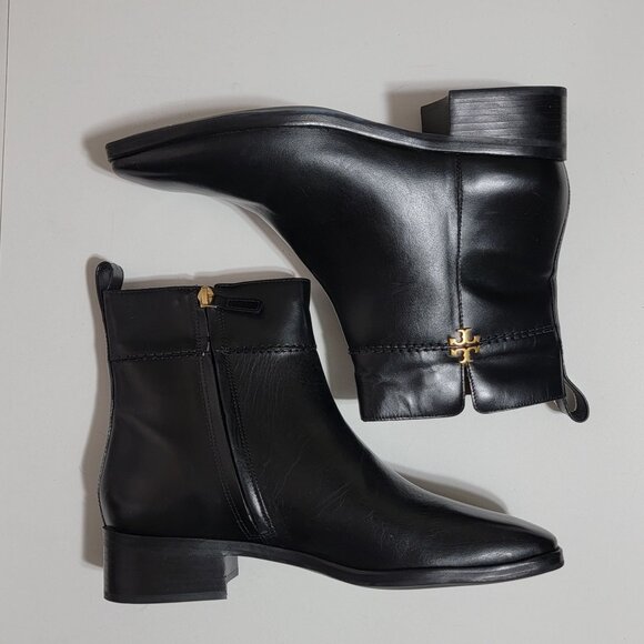 NEW Tory Burch Womens Everly Flat Ankle Boots Black Leather 10.5 Luxury Designer - Picture 6 of 10